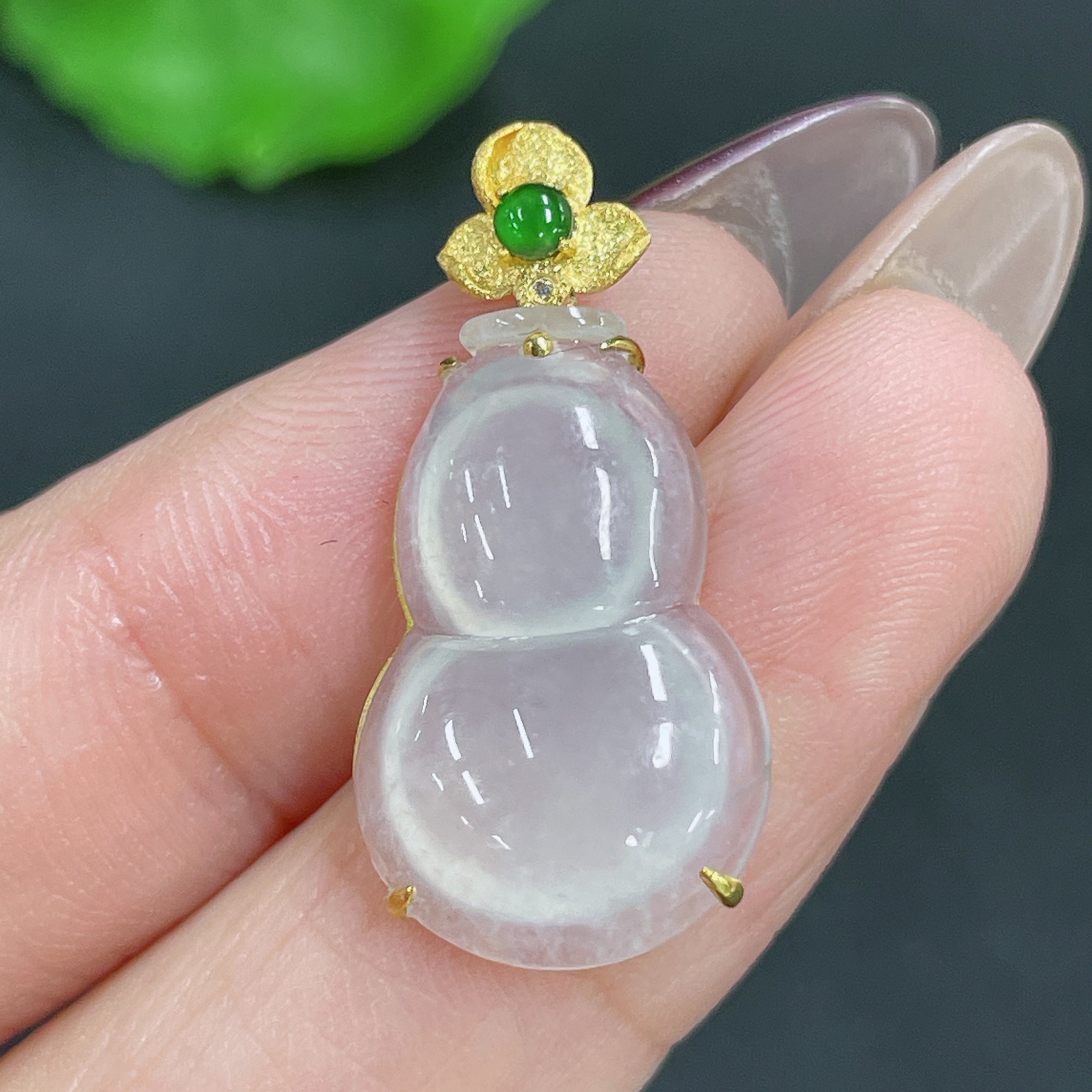 Jadeite Pendant Gourd 18k Gold Inlaid No Diamond Total Weight Approx. 1.99g