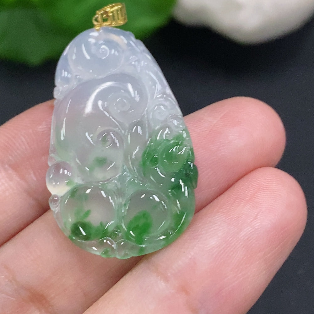 Jadeite Ruyi Pendant with 18K Gold Clasp, Total Weight Approx. 5g, Containing Other Mineral Components