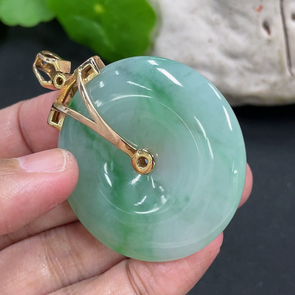 Jadeite Peace Knot Pendant with 18K Gold Clasp and Diamond Accents