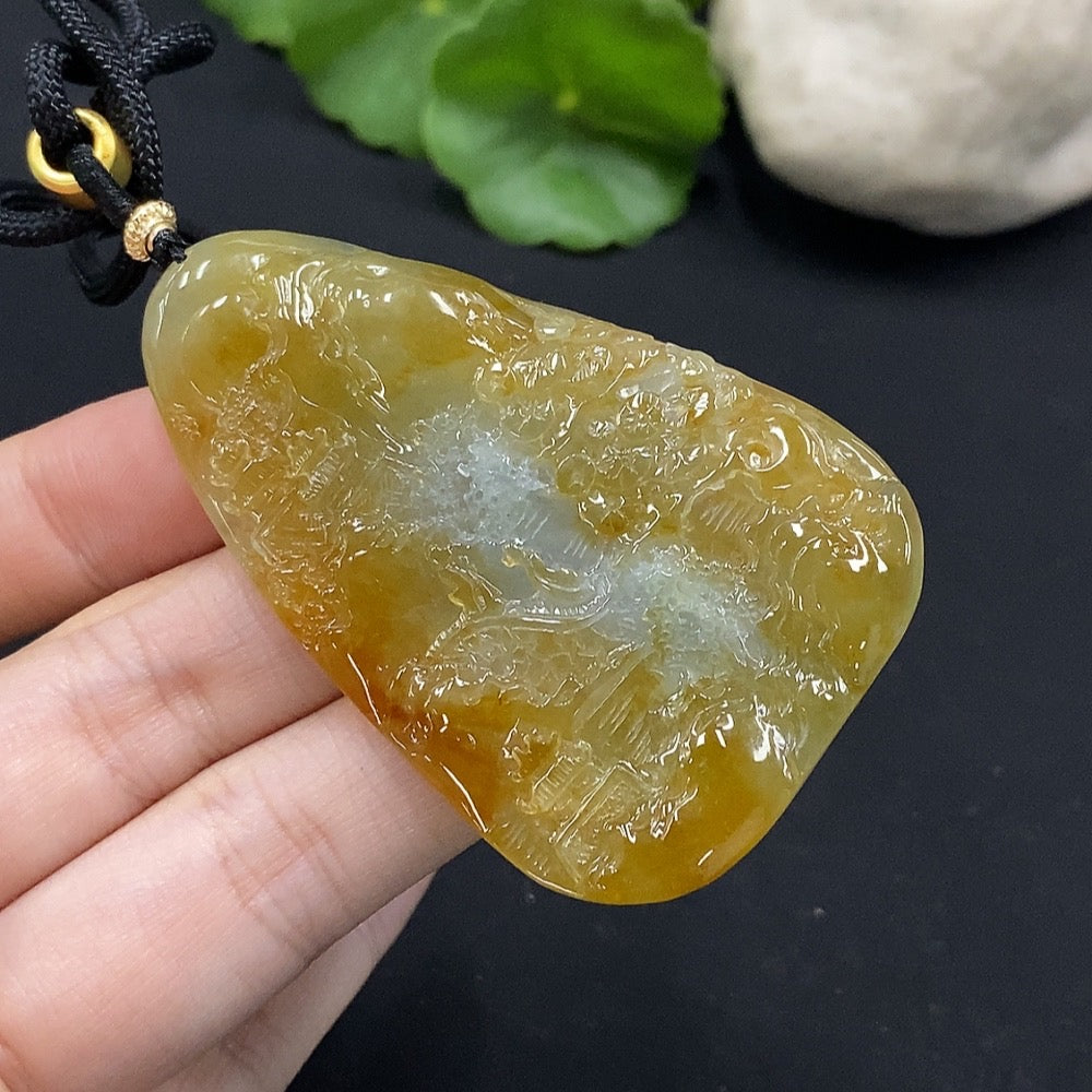Jadeite Landscape Pendant Total Weight Approx. 29.34g Yellow Color Origin Undetermined