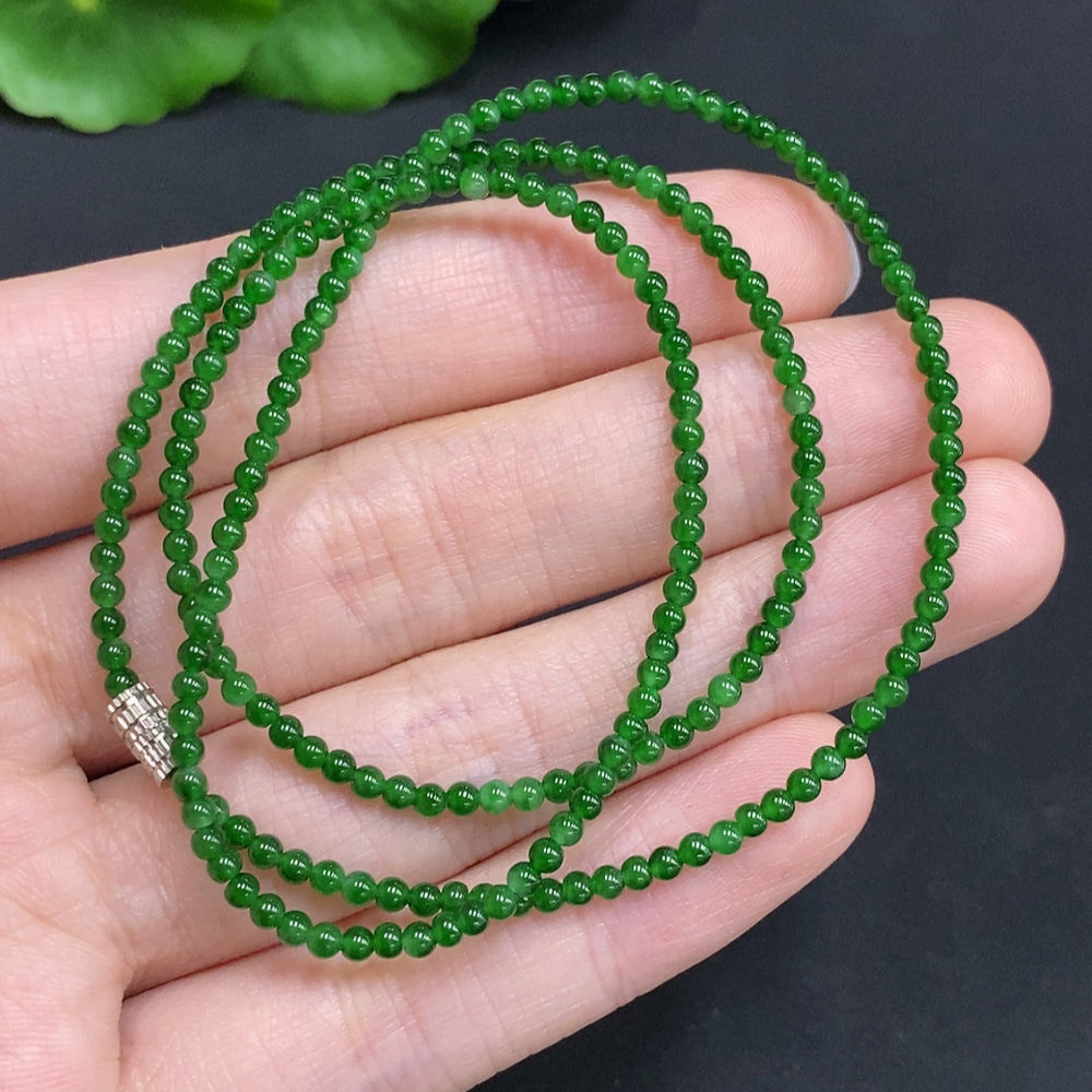 Jadeite Bead Necklace Approx. 2mm Non-Gold Total Weight About 4.7g