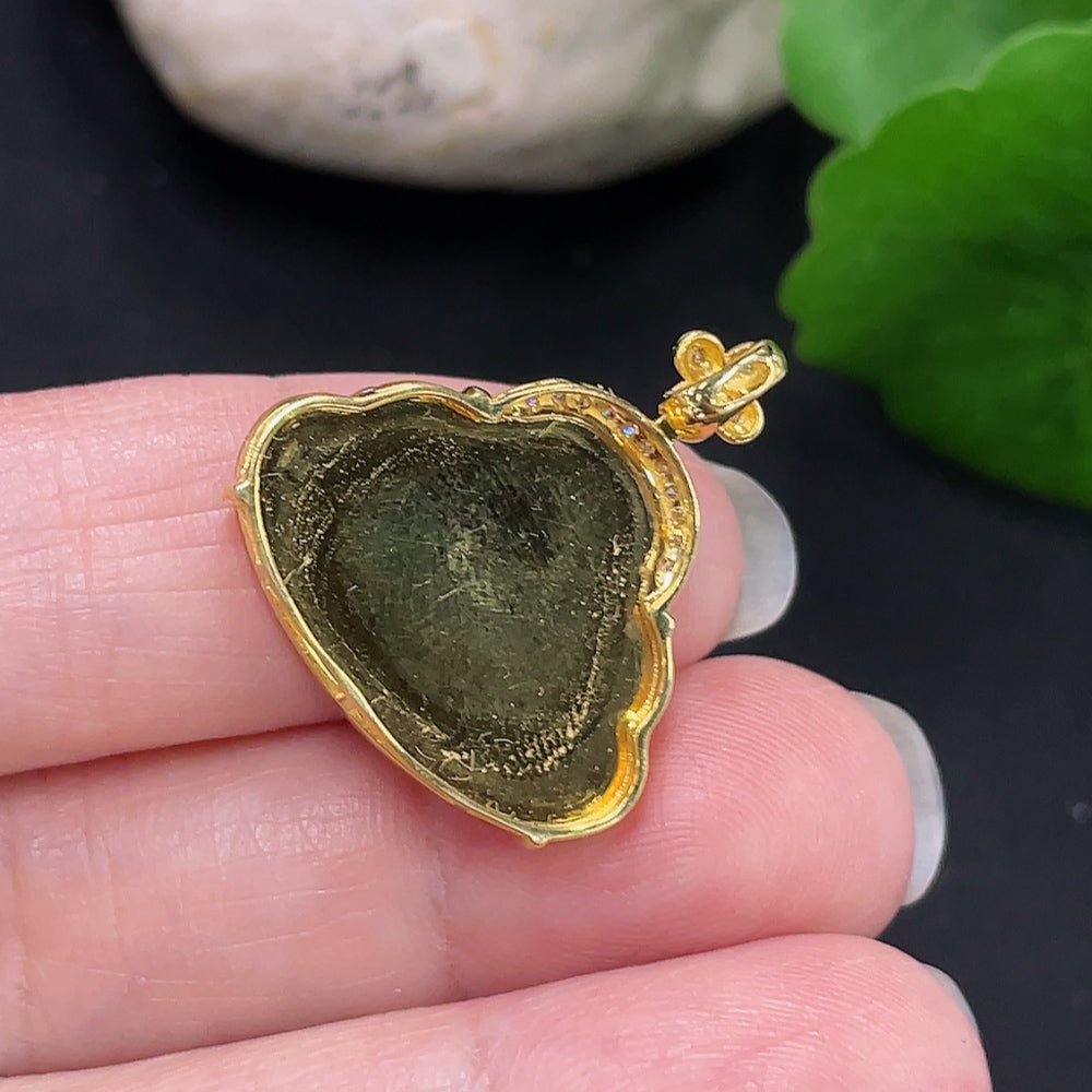 Jadeite Buddha Pendant Set in 18K Gold, Total Weight Approx. 3.3g (with Diamond Accents)