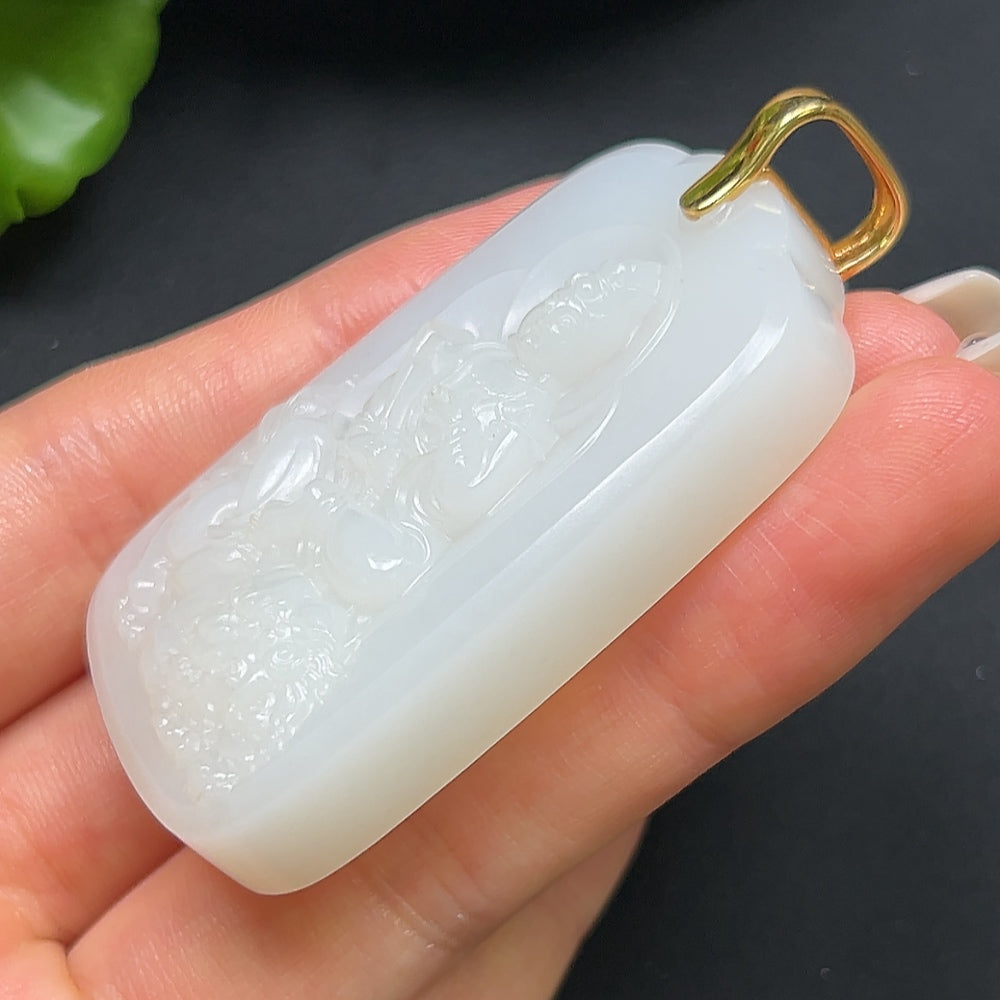 Hetian Jade Guanyin Pendant 18k Gold