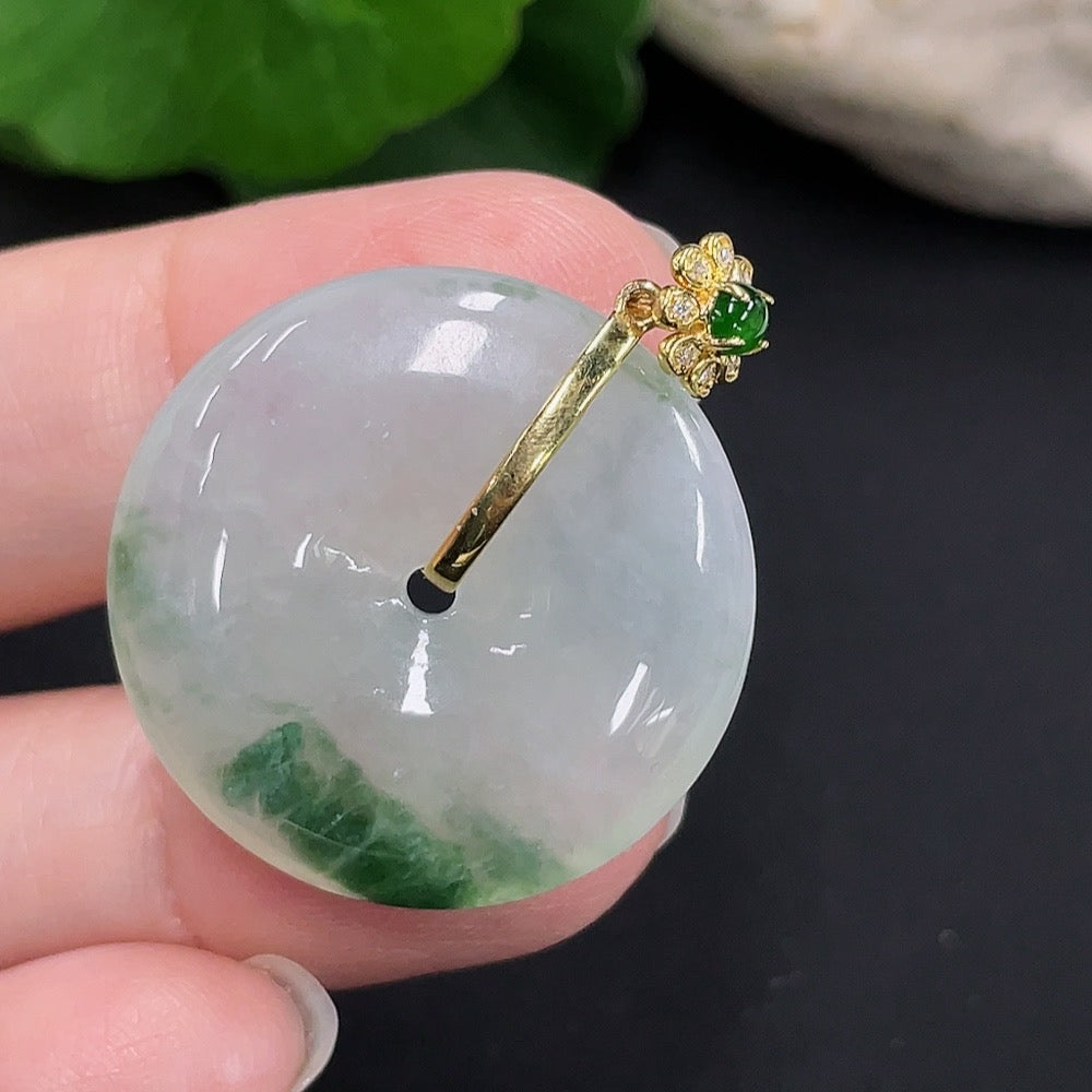 Jadeite safety buckle pendant 18K gold total weight about 8.3g (with diamond accents)