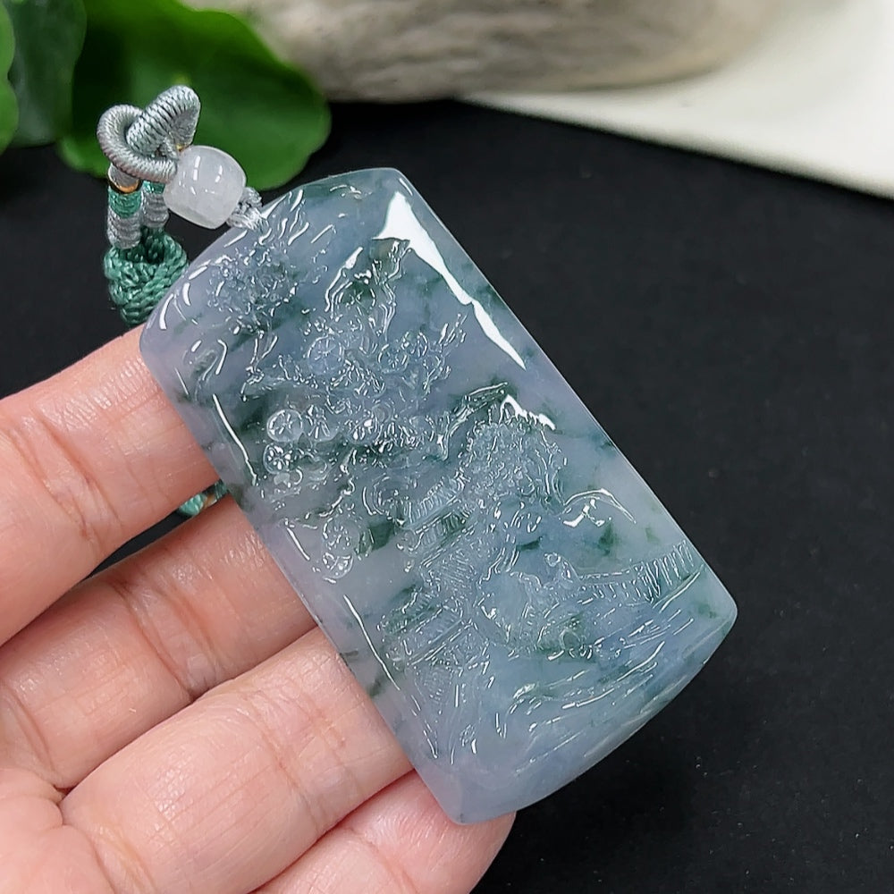 Jadeite Landscape Pendant (Including Cord) (Non-Gold Inlaid)