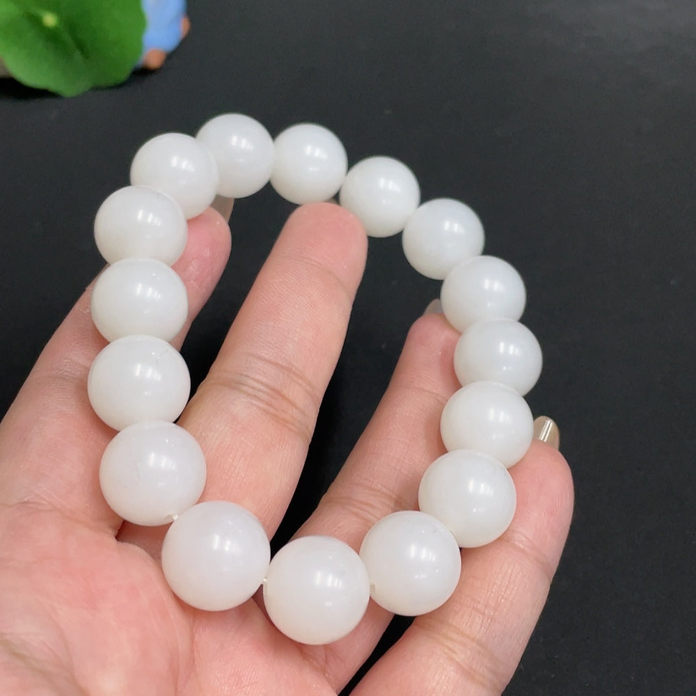 Hetian Jade Bracelet, Approx. 14 mm Beads, Total Weight Approx. 69.2g