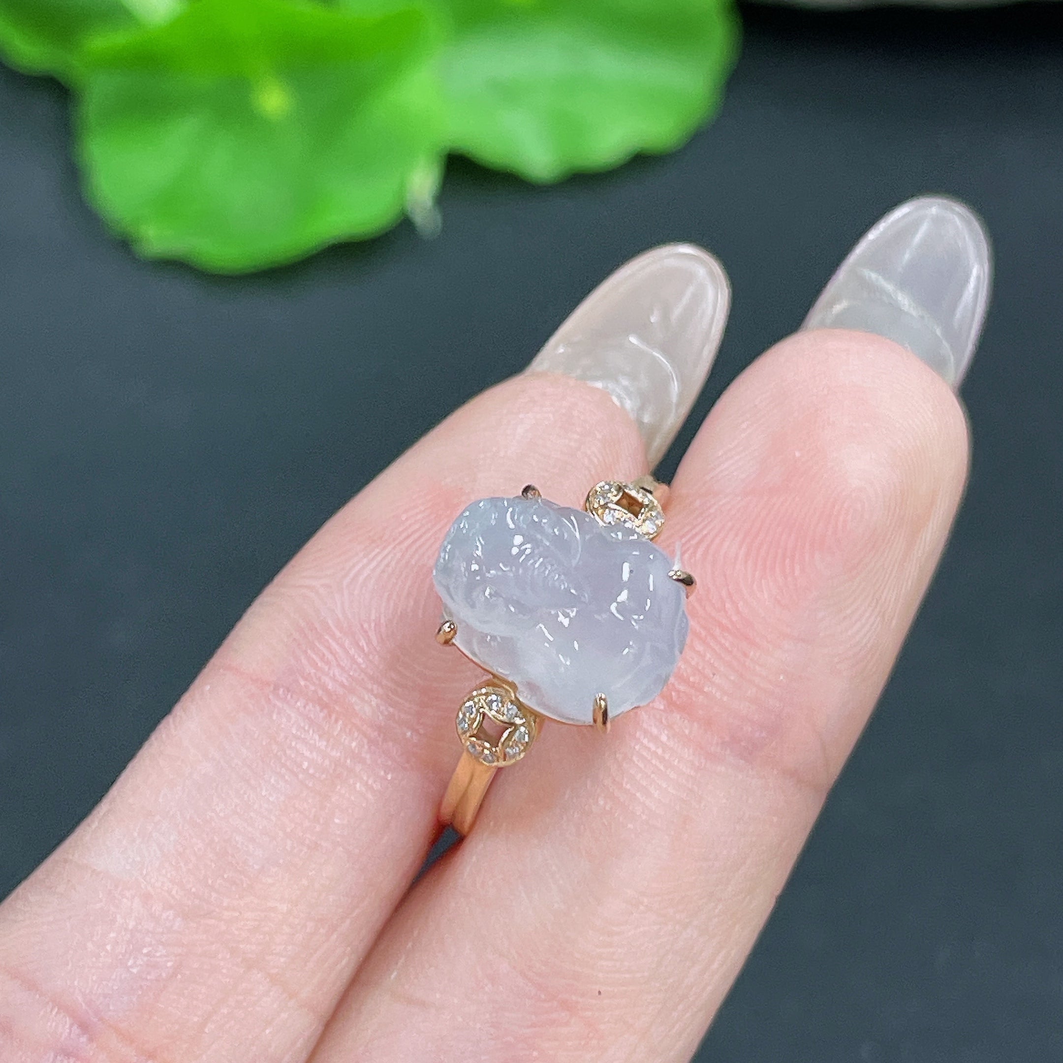 Jadeite Ring 18k Gold Inlaid Total Weight Approx. 3.05g Size 15