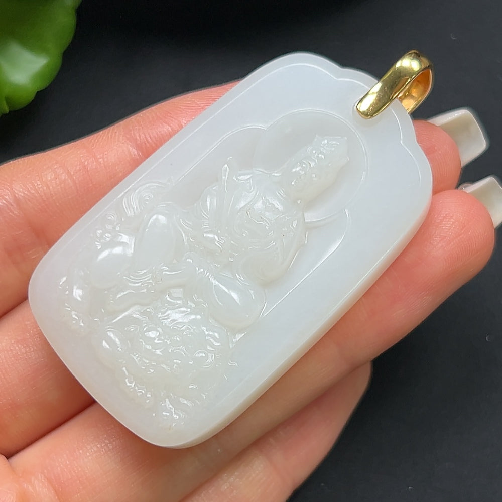 Hetian Jade Guanyin Pendant 18k Gold