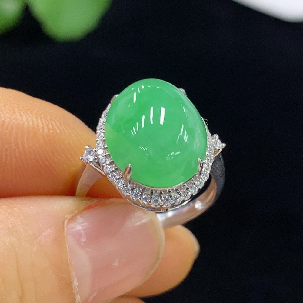 Jadeite Cabochon Ring 18k No Diamond Size 14 Total Weight Approx.4.38g