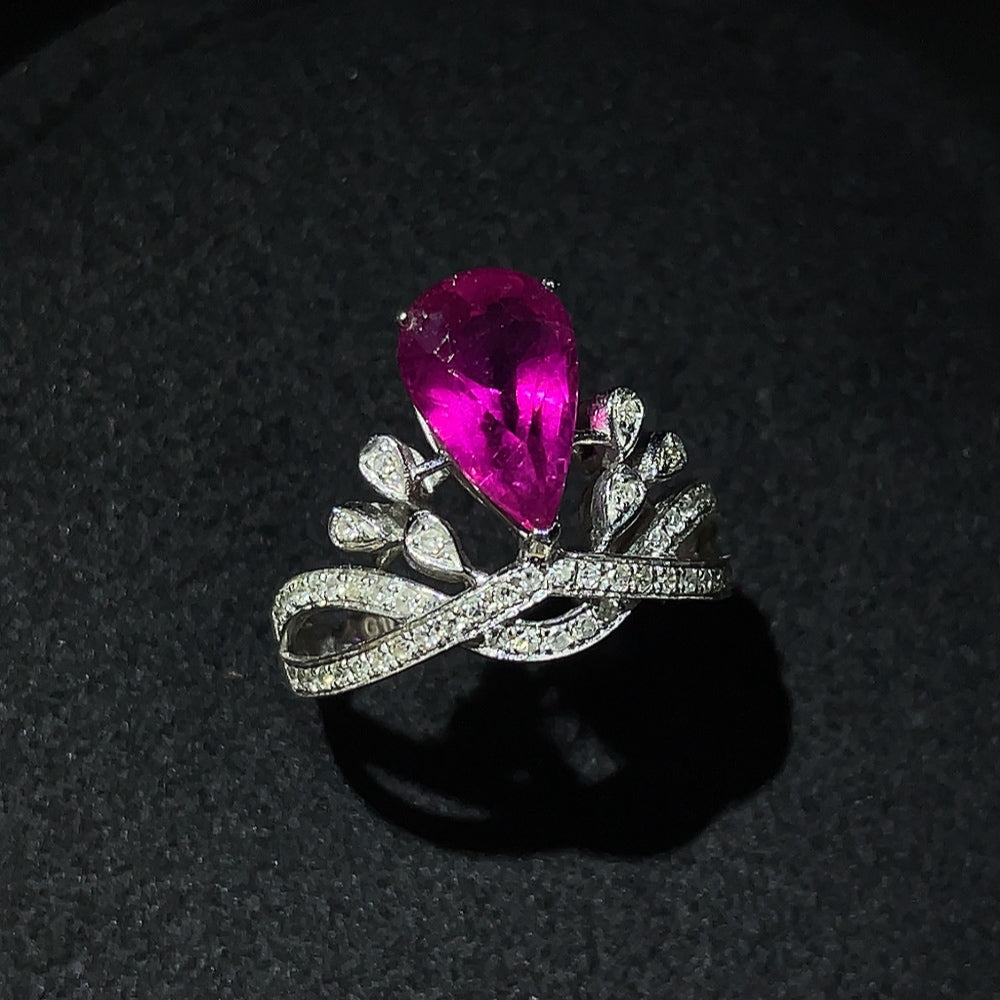 Tourmaline Ring with Diamond Accents, 18K Gold, Total Weight Approx. 3.19g, Size 10.5