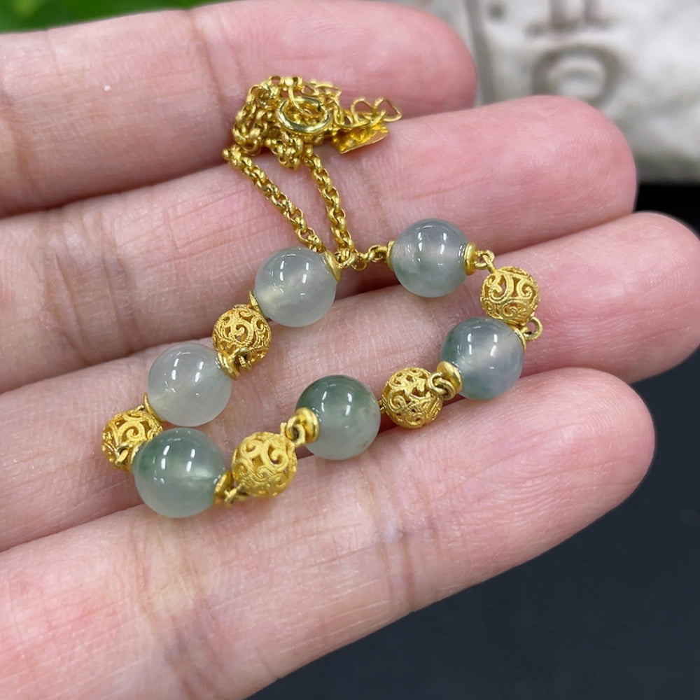 Jadeite Bead Inlaid Bracelet with 18K Gold Accessories