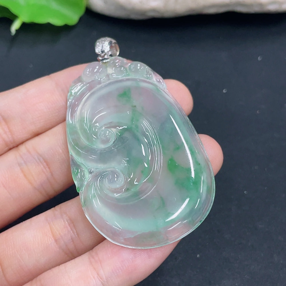 Jadeite Pendant Ruyi 18k with Diamond Accents Total Weight Approx. 18.9g