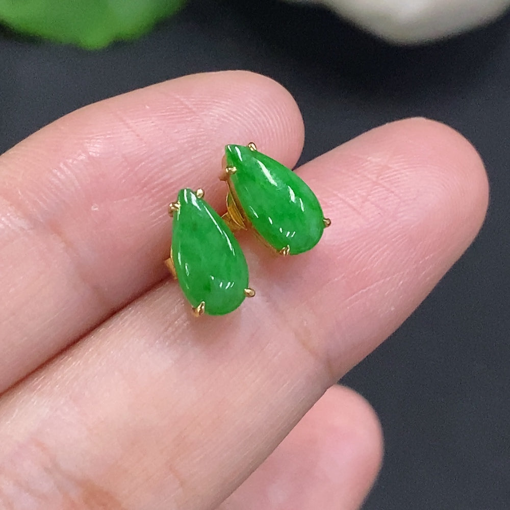 Jadeite Ear Studs 18K Gold Total Weight Approx. 1.5g