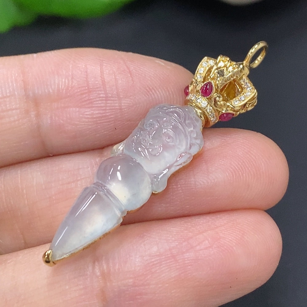 Jadeite Inlaid Pendant 18K Gold Total Weight Approx. 4.5g (Colorless Accent Stones are Diamonds)