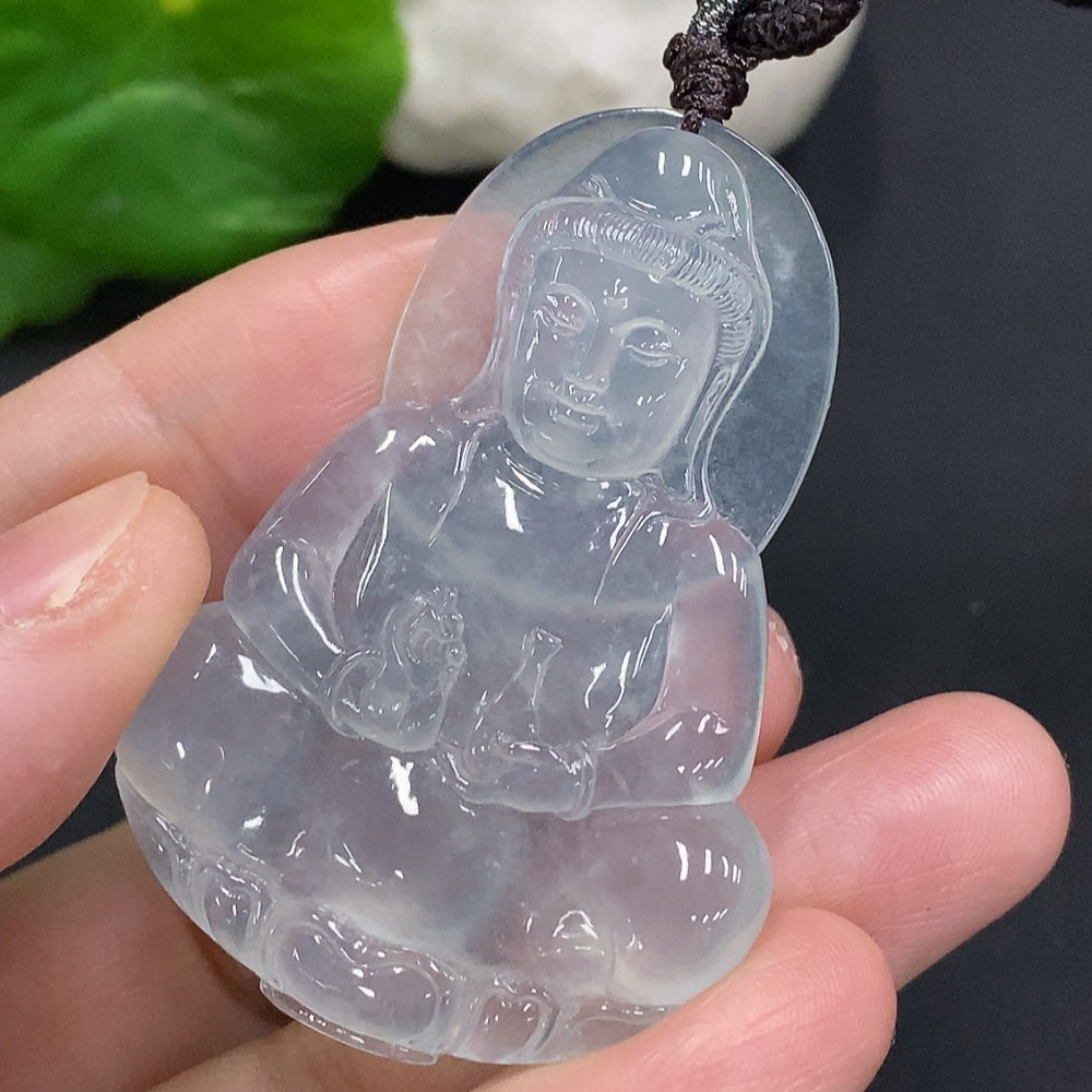 Jadeite Guanyin Pendant with Cord, Total Weight Approx. 19g