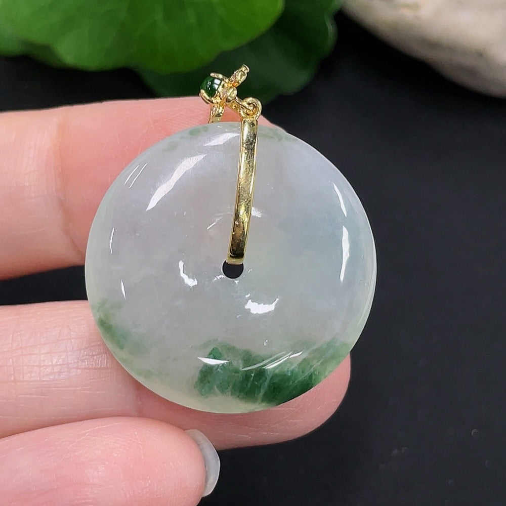 Jadeite safety buckle pendant 18K gold total weight about 8.3g (with diamond accents)