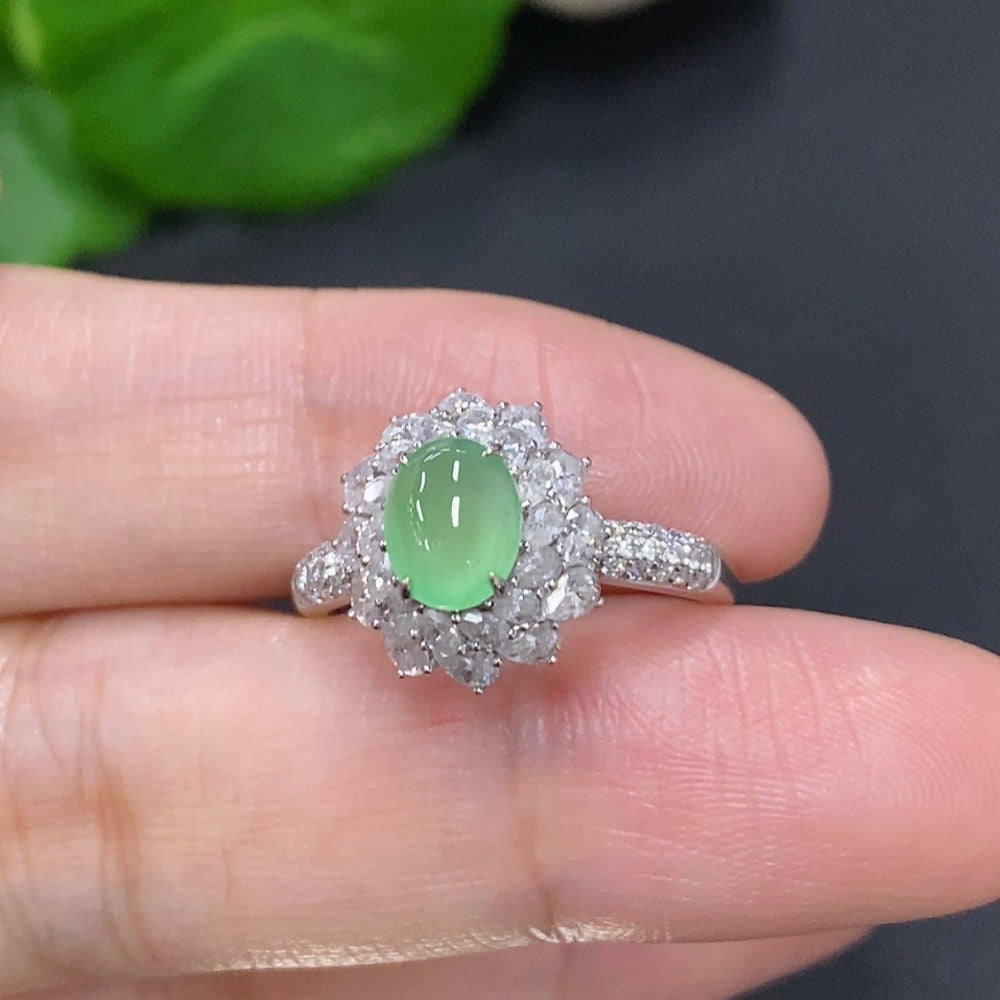 Jadeite Inlaid Ring 18k Non-Diamond Size 14 Total Weight Approx. 2.6g