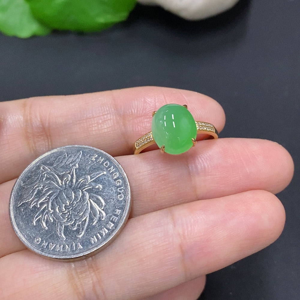 Jadeite Cabochon Ring with 18K Gold (Accented with Diamonds)