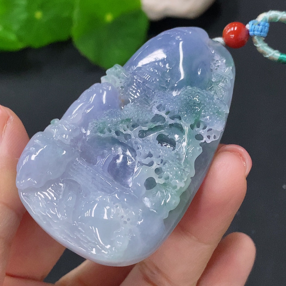 Jadeite Pendant Landscape Plaque Total Weight Approx. 47.8g With Non-A Grade Stones