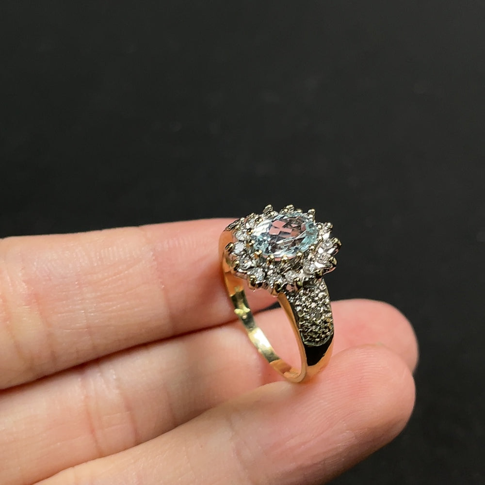 Aquamarine Ring with Diamond Accents, 9k Gold