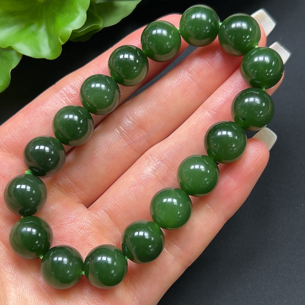 Hetian Jade Green Jade Bracelet 12mm Approx. 45.87g