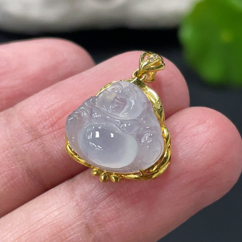 JadeiteBuddha Pendant with 18K Gold Setting, Total Weight Approx. 1.78g