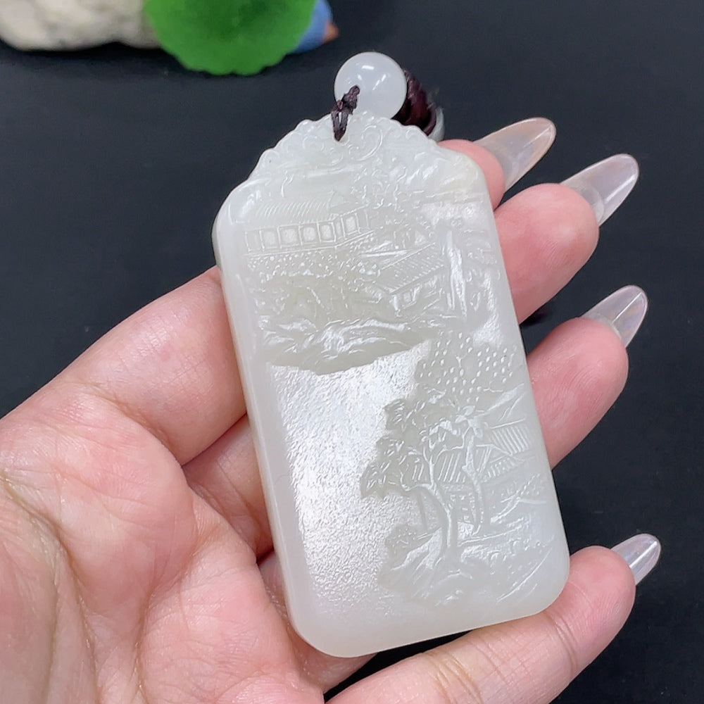 Hetian Jade Pendant Dragon Total Weight Approx. [Including Rope] 89.3g with Non-Hetian Jade Beads