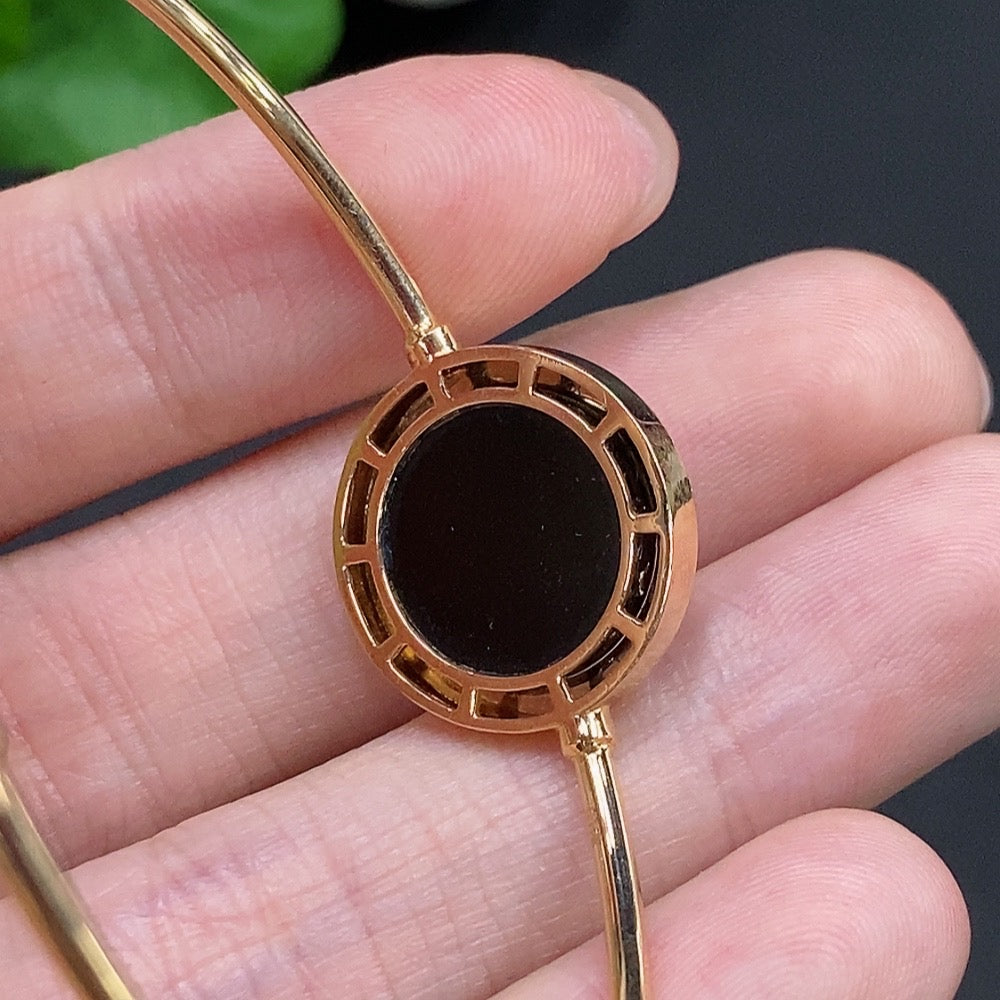 Jadeite inlaid bangle 18k gold total weight about 5g adjustable size
