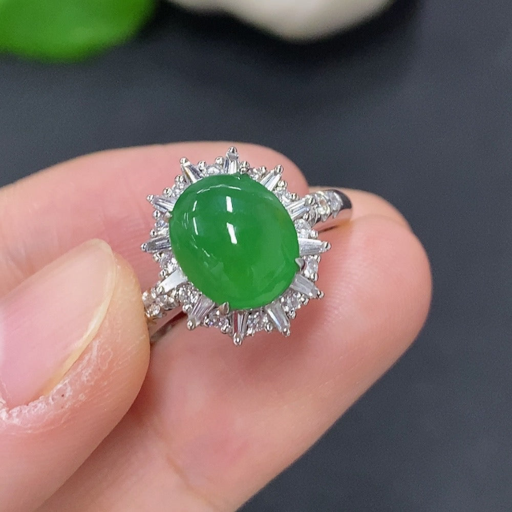 Jadeite Cabochon Ring in 18K Gold (with Diamond Accents)