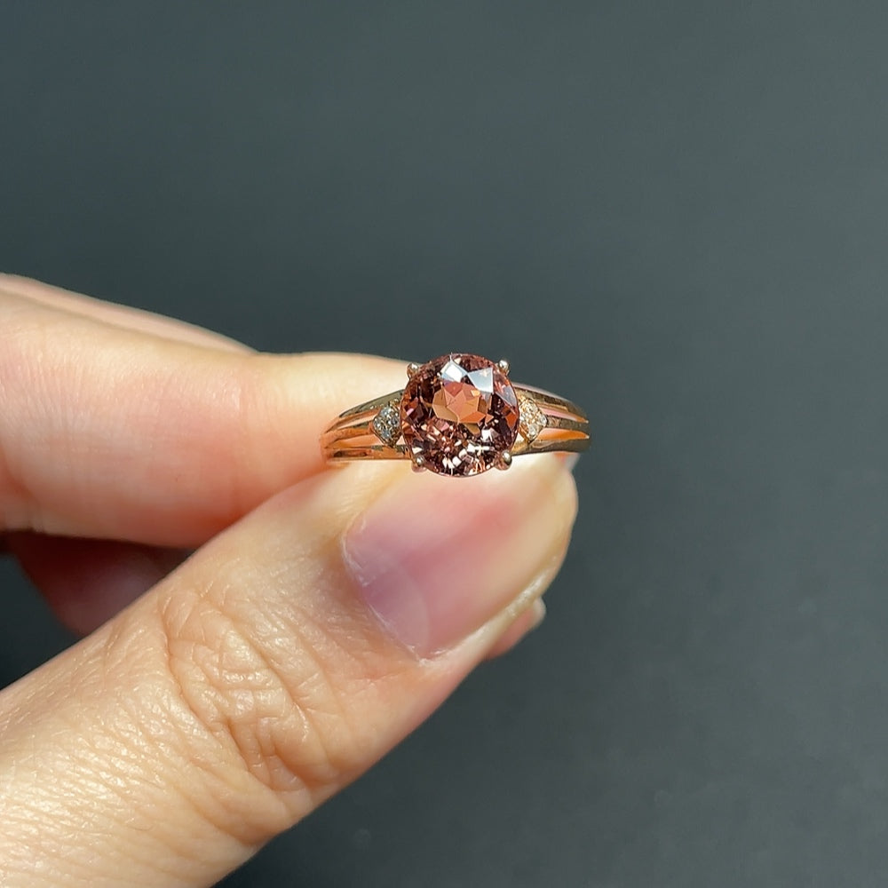 18K Tourmaline Ring with Diamond Accents, Total Weight Approx. 1.77g, Size 12
