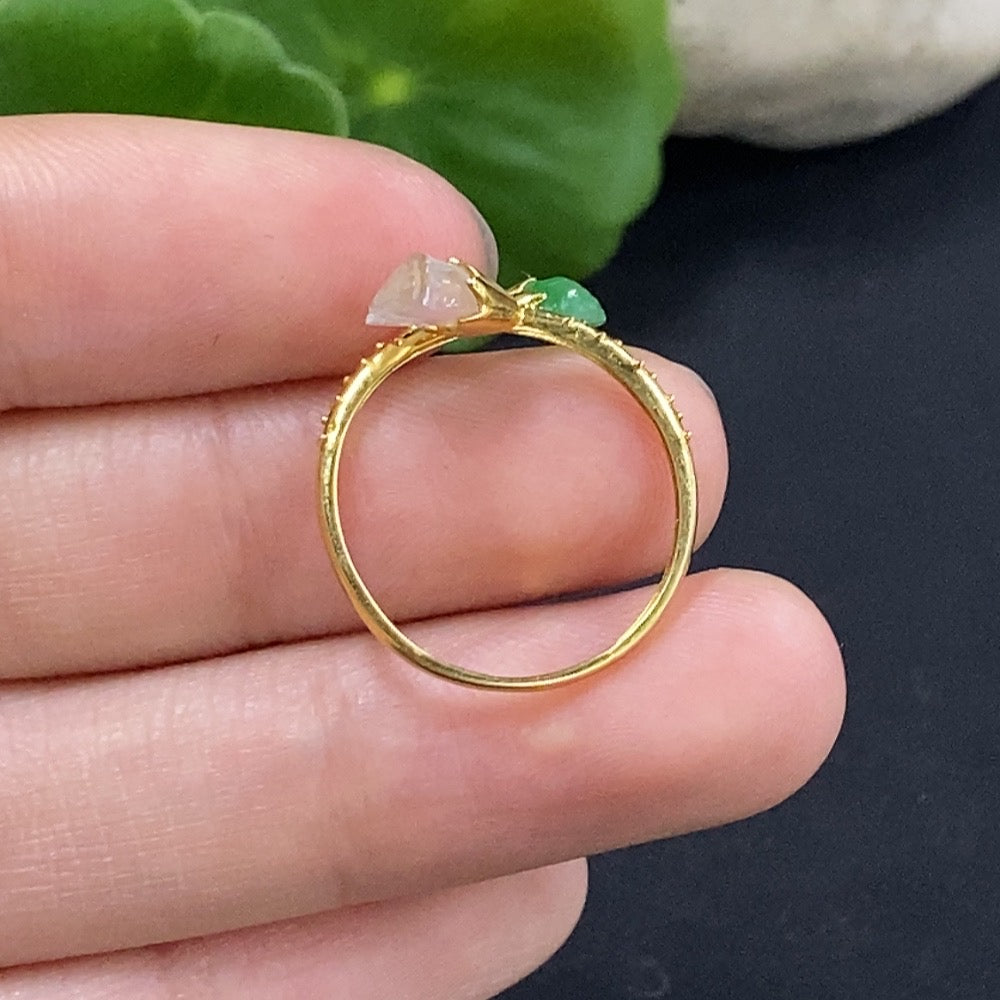 Jadeite Inlaid Ring 18K Gold Size 14 Total Weight Approx. 1.17g