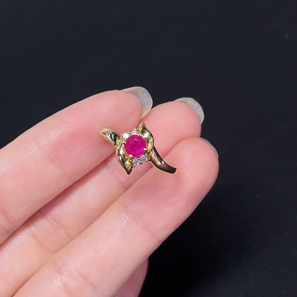 Ruby Inlaid Ring, 18k Gold, Size 15, Total Weight Approx. 1.97g, Diamond Accents