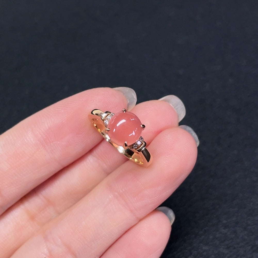 Rhodochrosite Inlaid Ring 18K Gold Diamond Accents