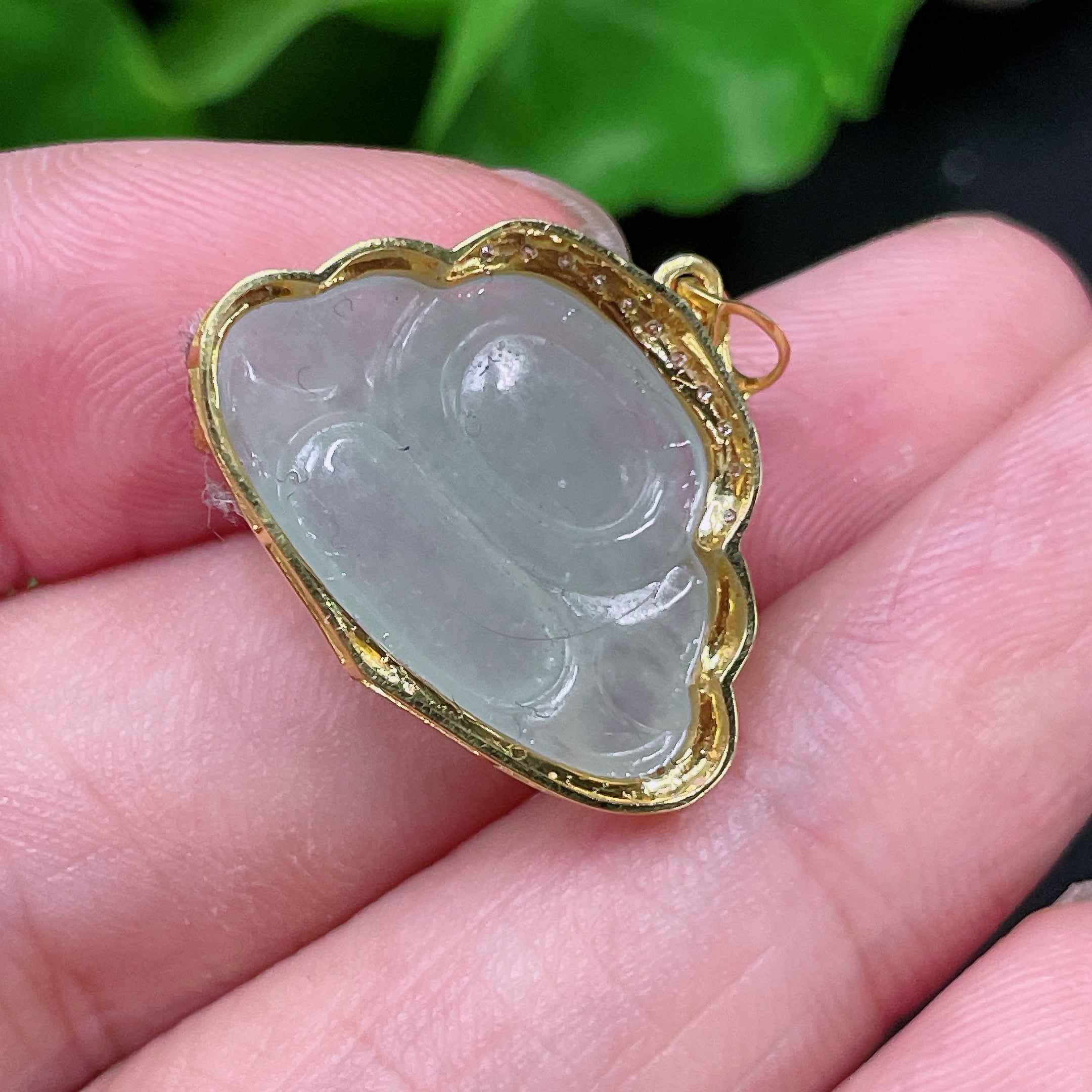 Jadeite Buddha Pendant 18K Gold Total Weight Approx. 2.6g (With Diamond Accents)