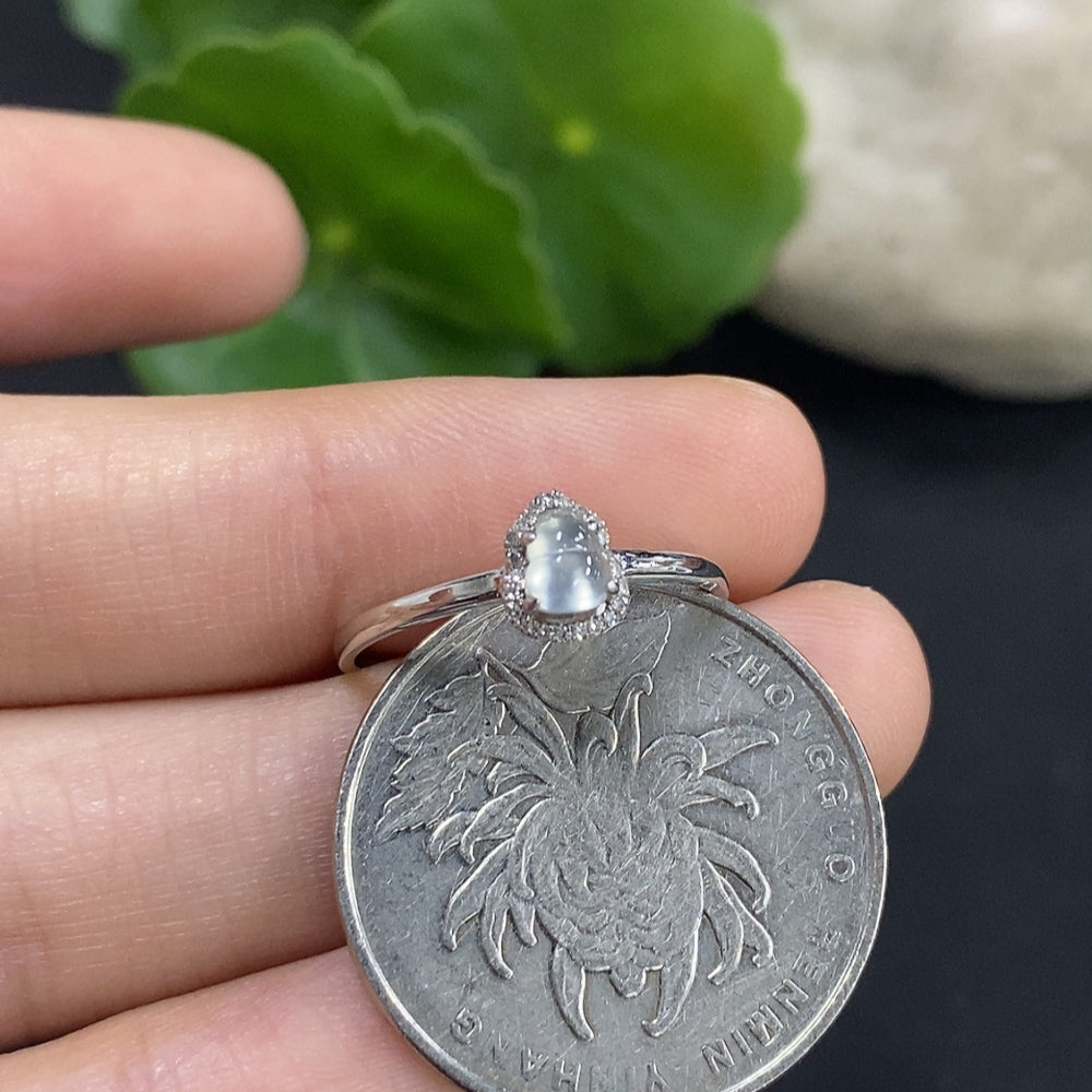 Jadeite Gourd Inlaid Ring 18K Gold Size 13 Total Weight Approx. 0.8g (With Diamond Accents)