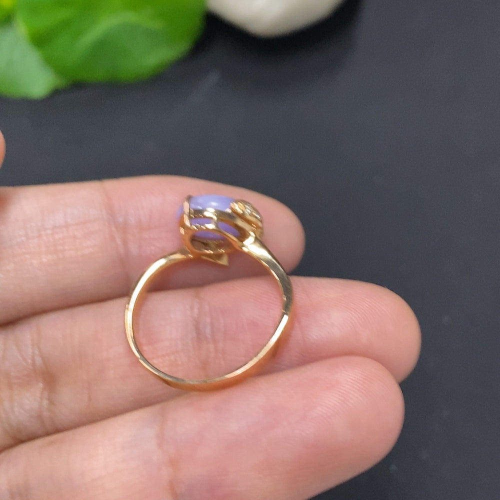 Jadeite Cabochon Ring in 18K Gold Size 13 Total Weight Approx. 2.5g (With Diamond Accents)