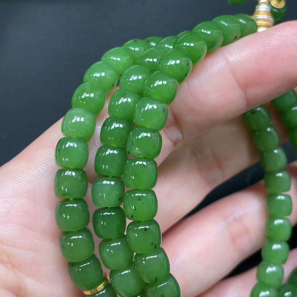 Hetian Jade Bead Necklace, Non-Gold, Non-Hetian Jade Beads, 6.8mm, Total Weight Approx. 61.76g