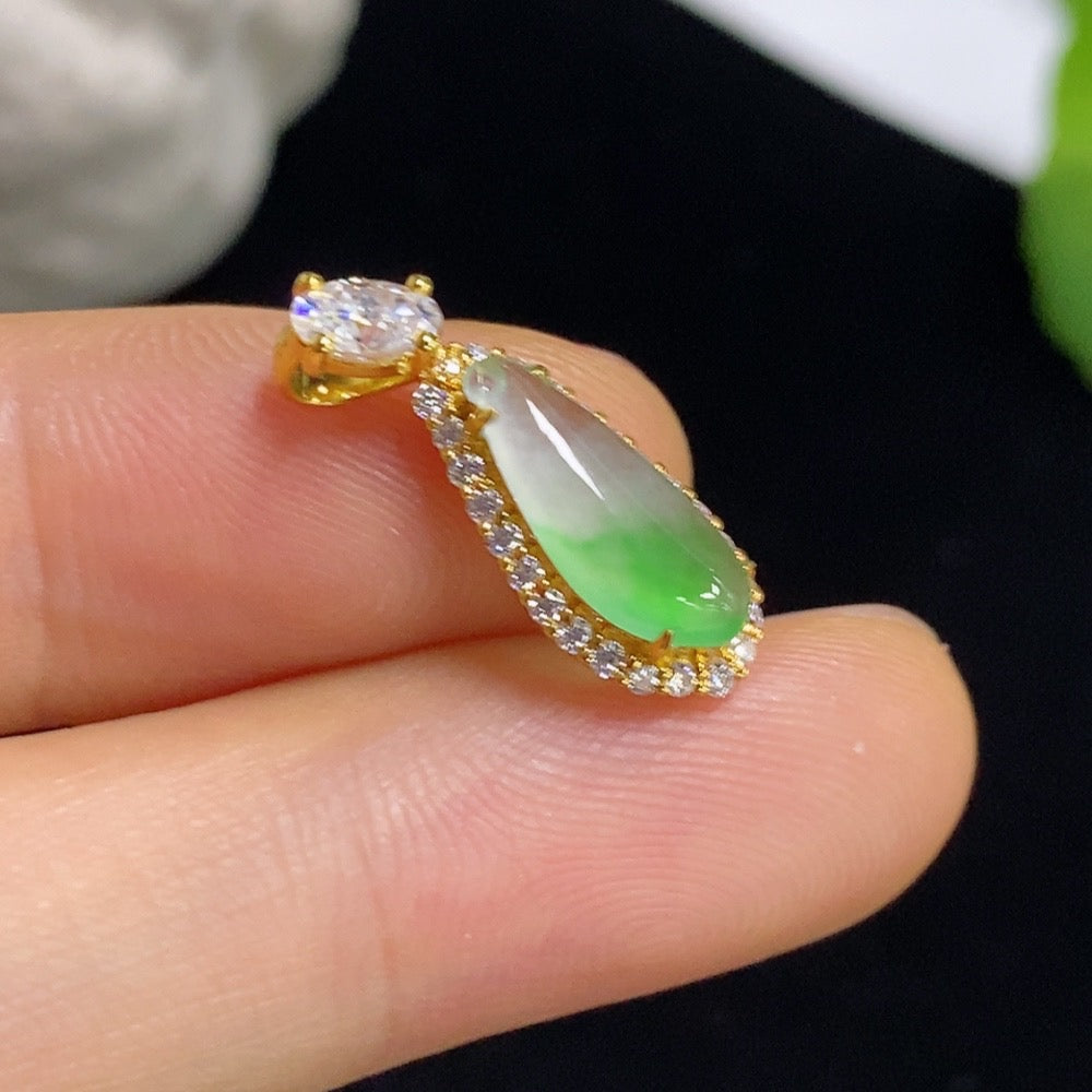Jadeite Auspicious Gourd Inlaid Pendant 18k Non-Diamond Total Weight Approx. 1.48g