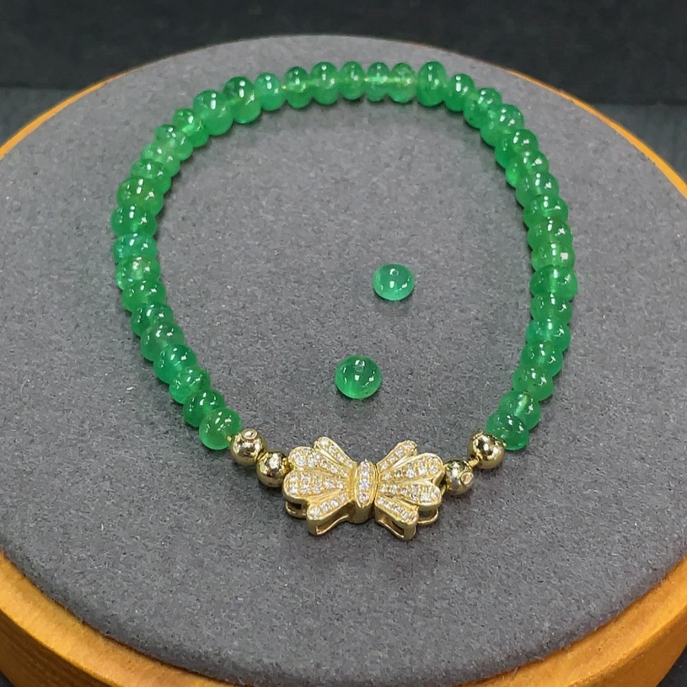 Emerald Bracelet Non-Gold Beads Undetectable String Rest 18k Gold (Excluding Elastic Components) Clarity Enhanced Diamond Accents