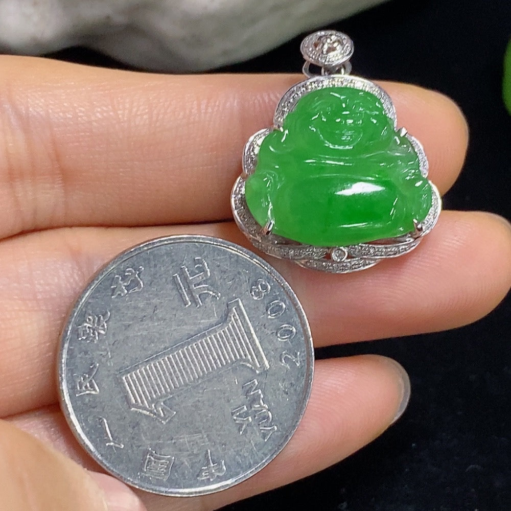 Jadeite Buddha Pendant with 18k Gold and Diamond Accents