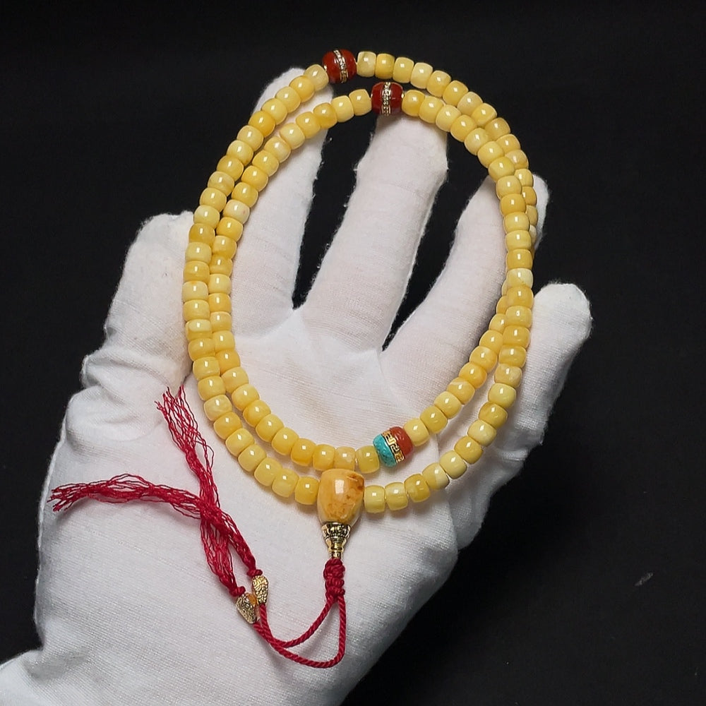 Amber Beeswax Bead Necklace with Non-Natural Accent Stones, Non-Gold, Size About 6.2mm