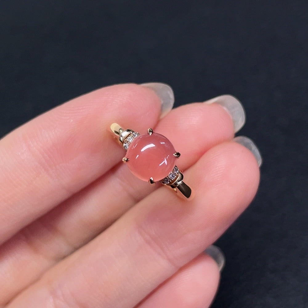 Rhodochrosite Inlaid Ring 18K Gold Diamond Accents