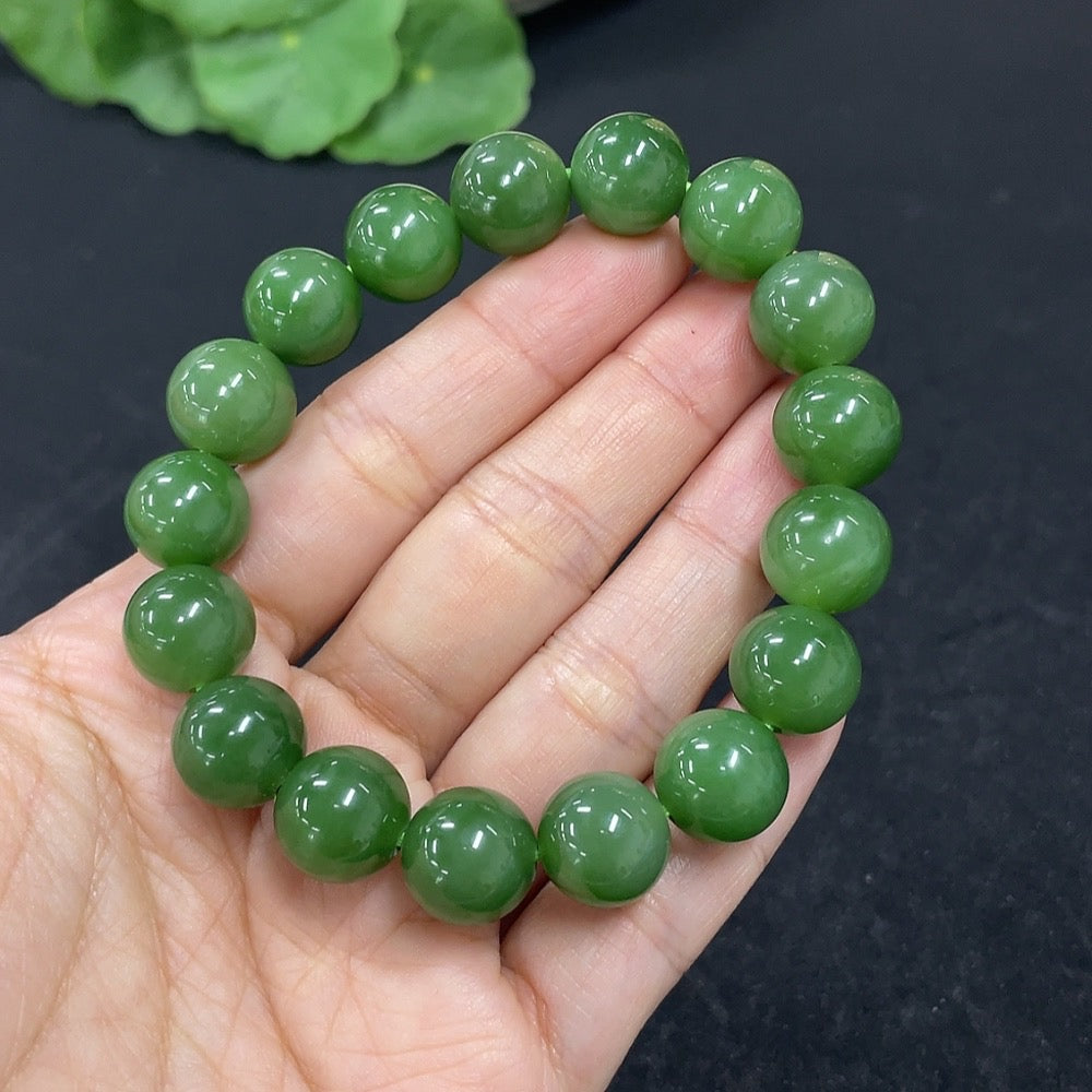 Green Hetian Jade Bead Bracelet
