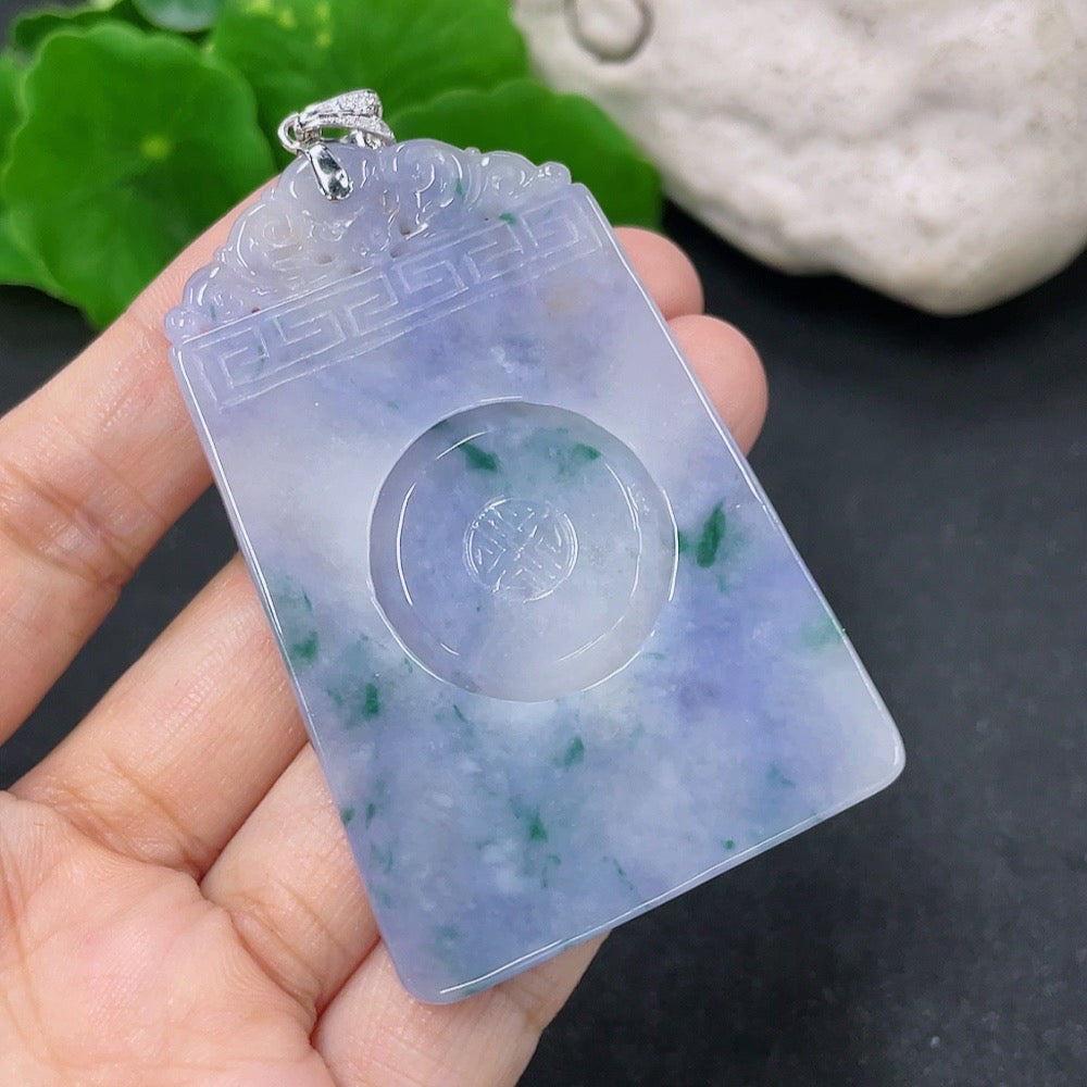 Jadeite pendant antique plaque with 18k gold and diamond accents