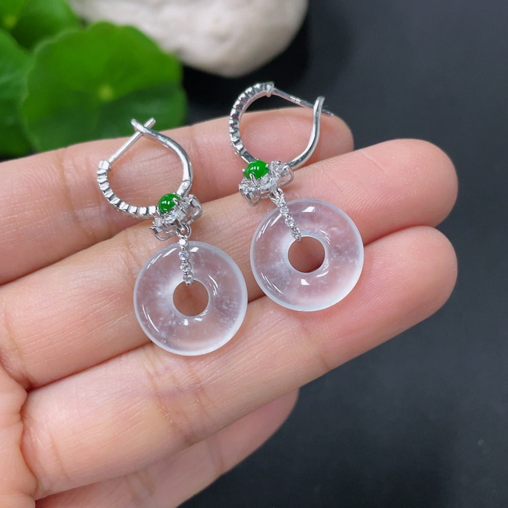 Jadeite earrings set in 18k gold with diamond accents, total product weight approximately 4.53g