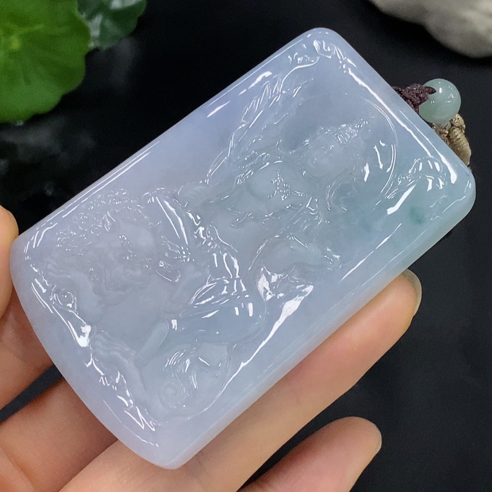 Jadeite Manjushri Bodhisattva Pendant Total Weight Approximately 74.08g (Including Rope Weight)