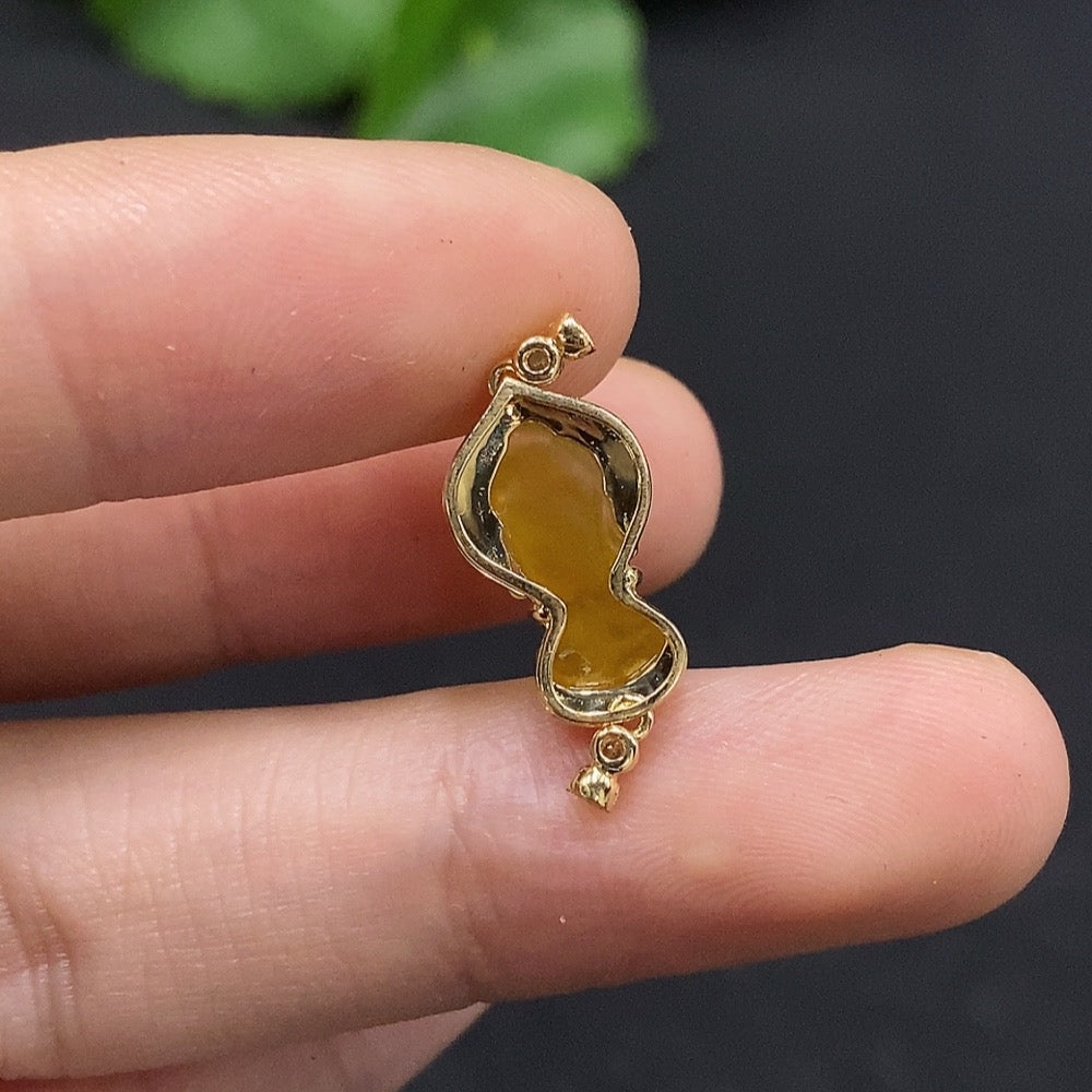 Jadeite Inlaid Pendant 18K Gold Total Weight Approx. 1.44g Color Origin Undetermined With Diamond Accents
