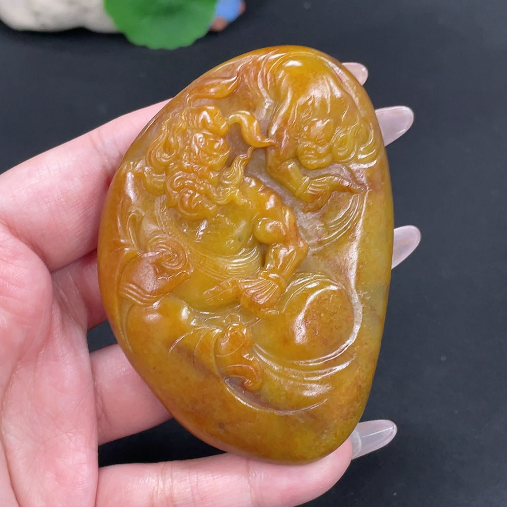 Hetian Jade Pendant - Zhong Kui, Total Weight Approximately 152.9g, Undetermined Skin Color Origin, Contains Other Mineral Components
