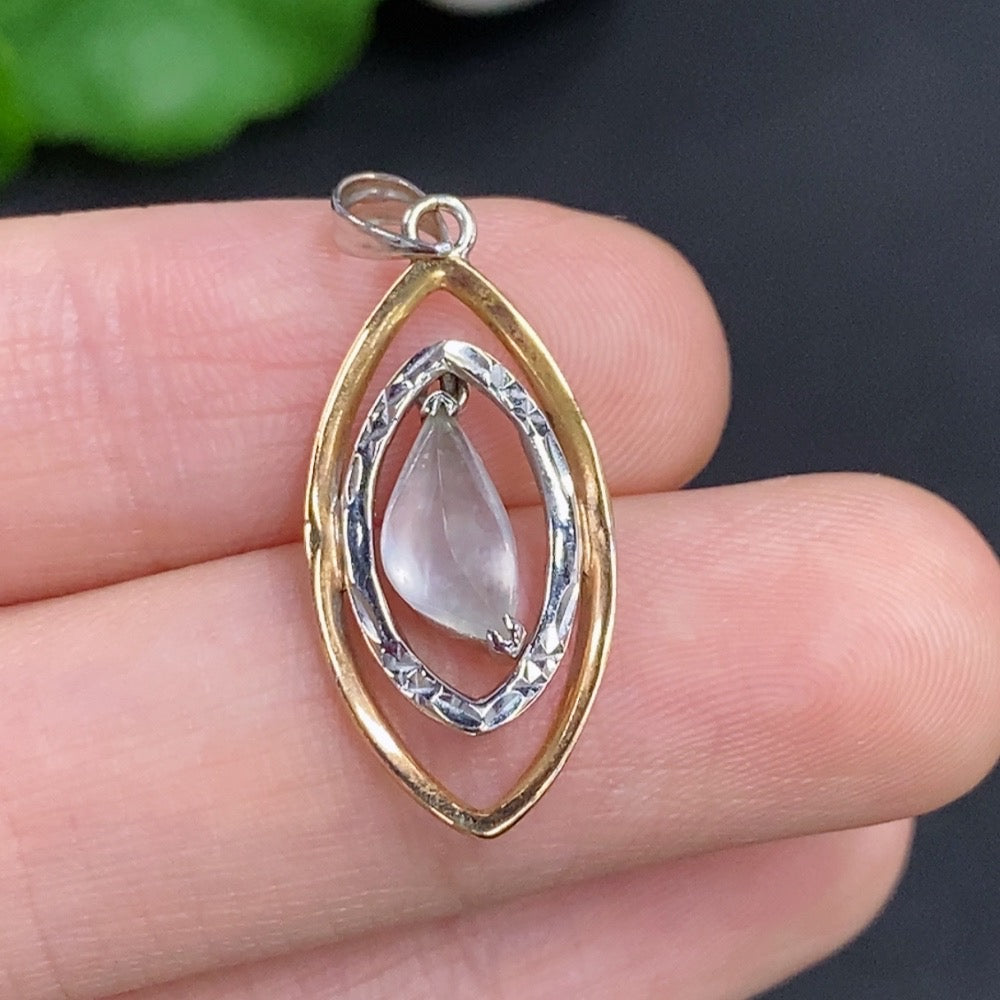 Jadeite inlaid pendant on a necklace featuring 18k gold, weighing approximately 1.75 grams, by HKHQ.
