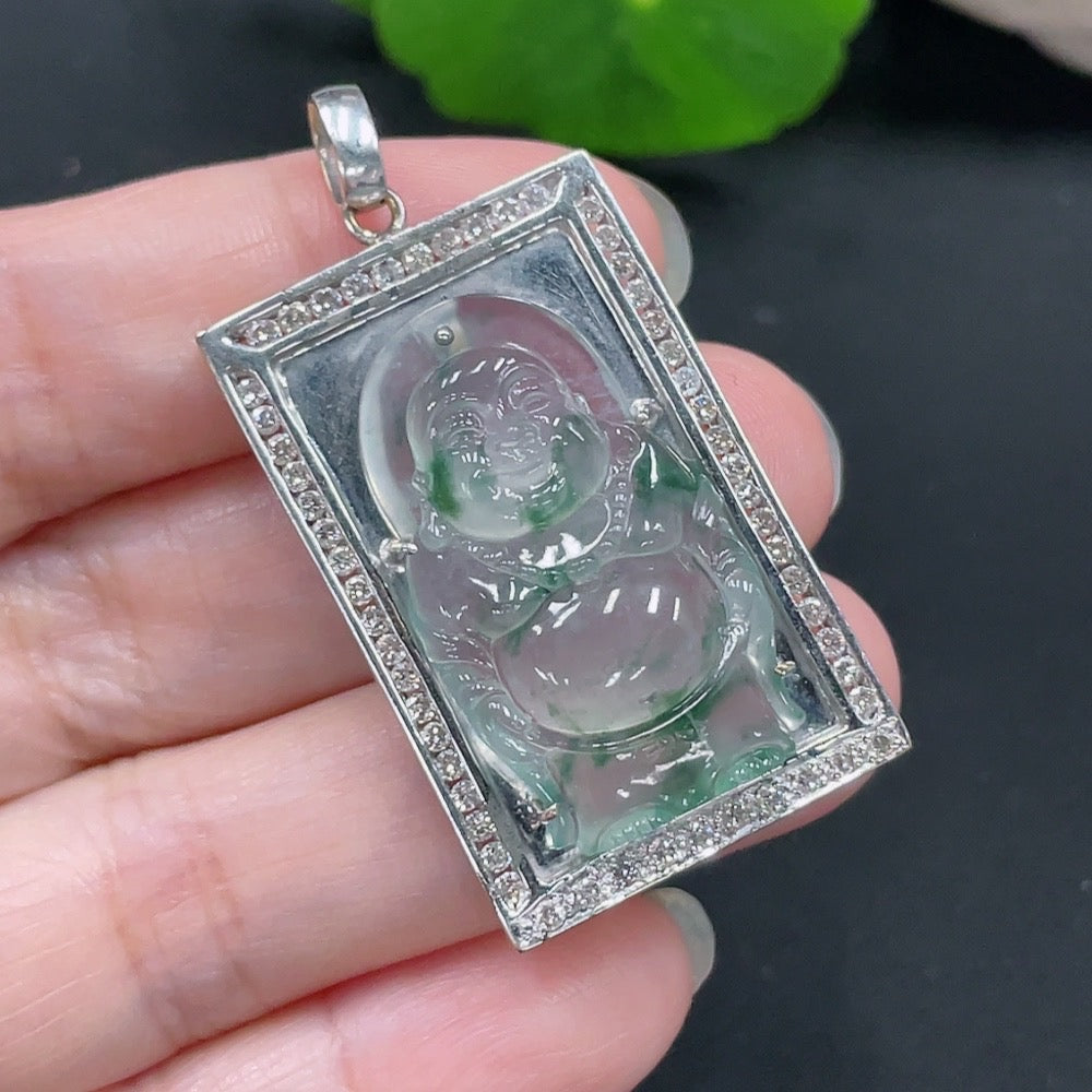 Jadeite Inlaid Pendant 18K Gold Total Weight Approx.12g (With Diamond Accents)